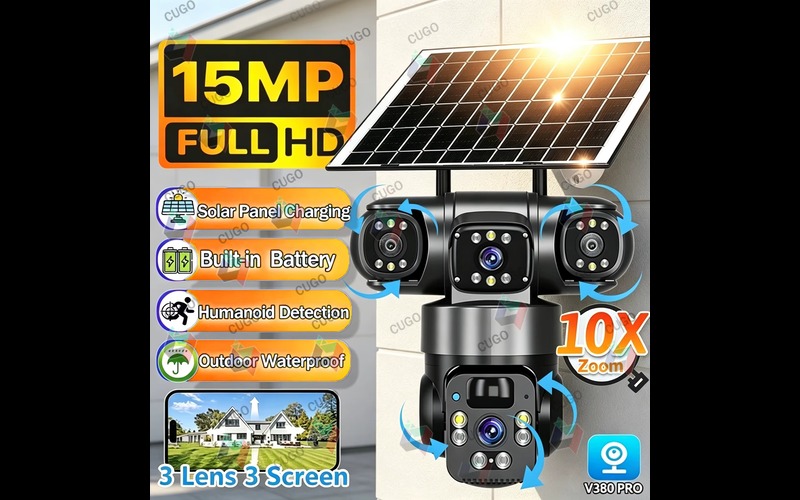V380 Triple Lens Solar CCTV Camera