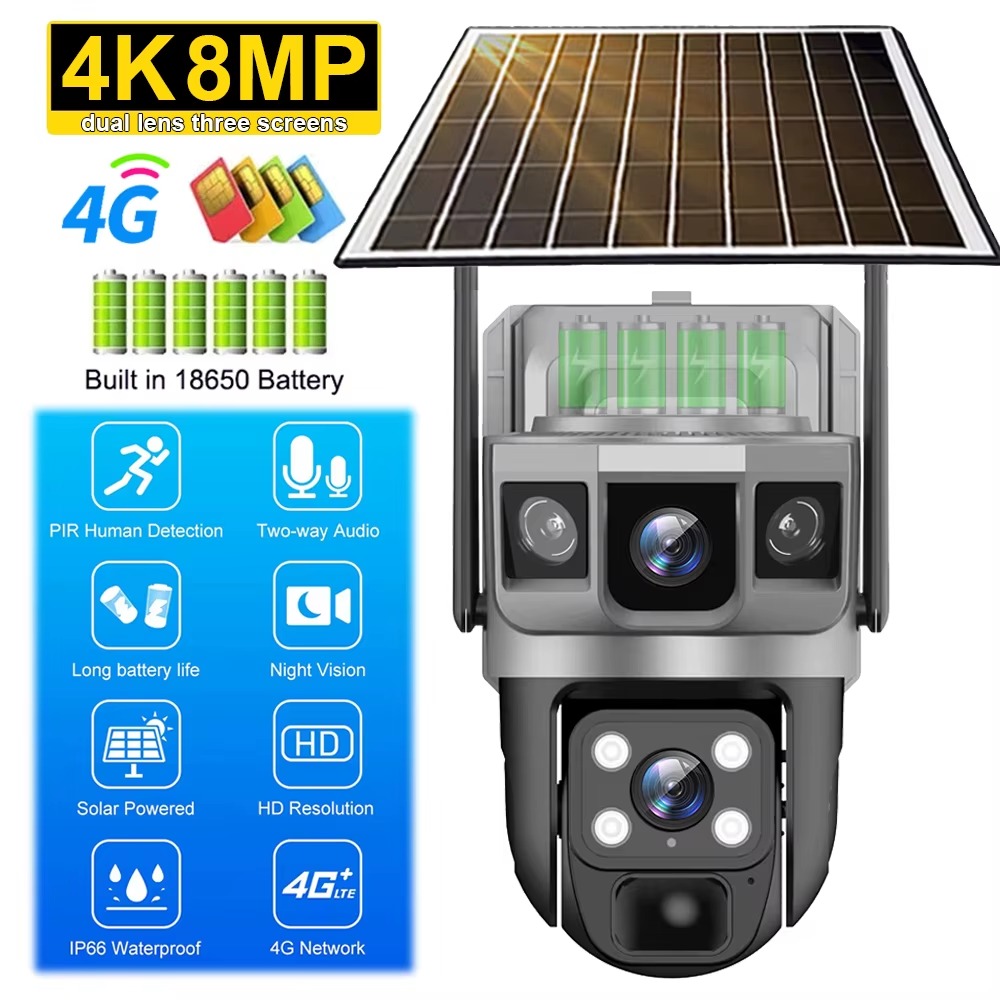 V380 Solar Outdoor PTZ Camera Triple Lens Compact