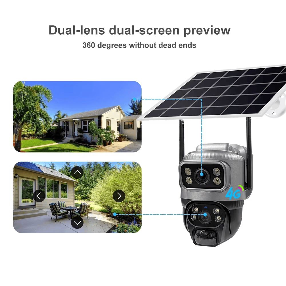 V380 Solar Outdoor PTZ Camera Double Lens Compact