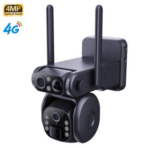 Ubox 4mp Wireless Solar Camera Dual Lens Alarm Ptz Solar Panel Camera 4g Sim